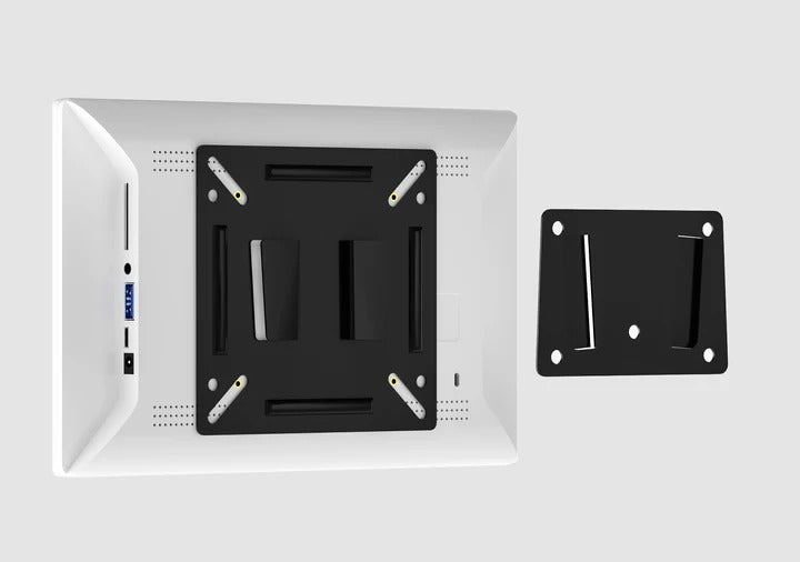 Black wall mount bracket on a white background